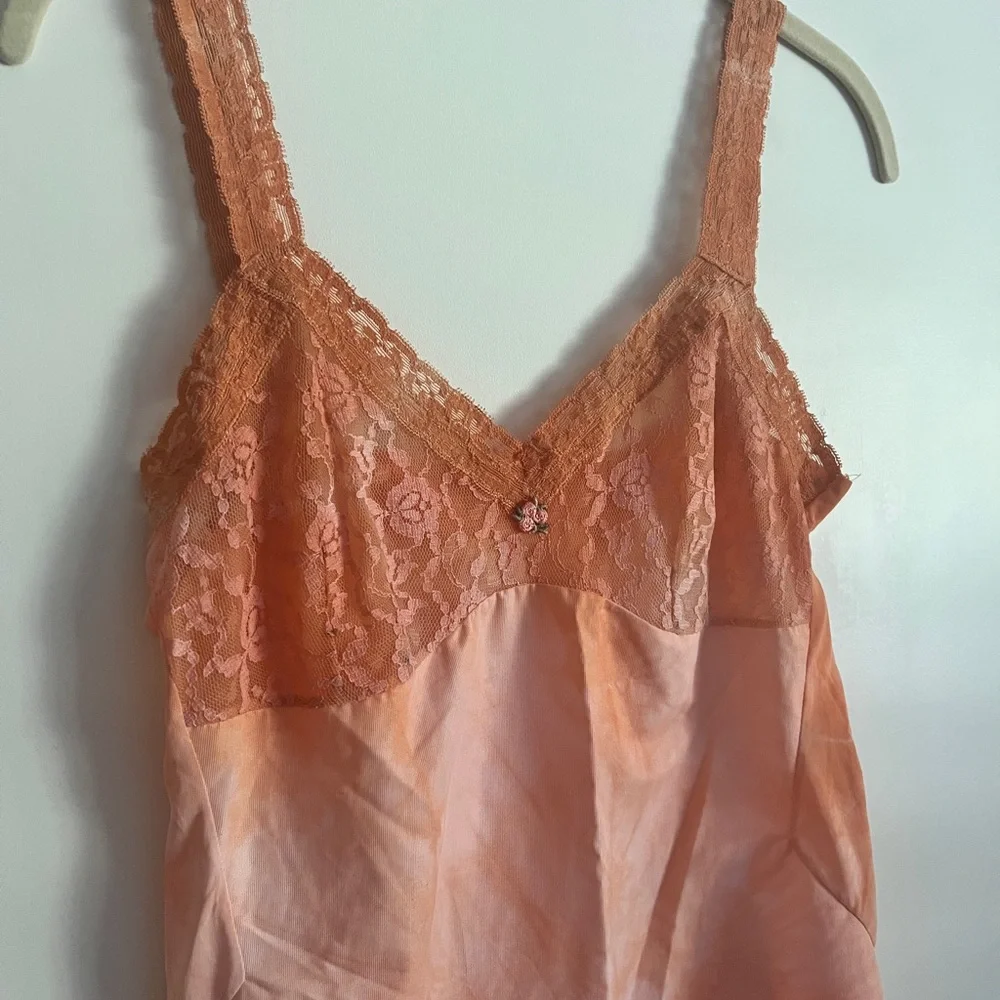 Vintage 60s Peach Lace Slip Dress – Hand Dyed – Romantic Lingerie Dress - Picture 3 of 5